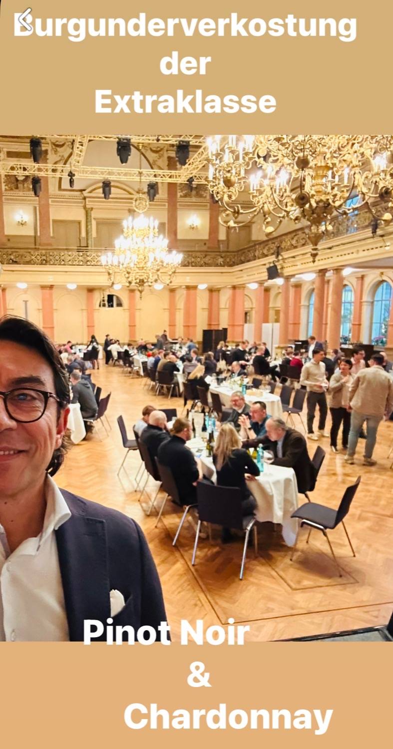 Burgunderverkostung der Extraklasse mit Abidin Kekec bei einer Pinot Noir Verkostung fuer die vinothek weinbar bonn in festlichem Saal